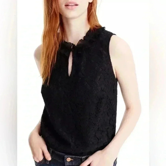 J Crew Lace Sleeveless Blouse, S, Black, Ruffles, Romantic Goth - Picture 1 of 8